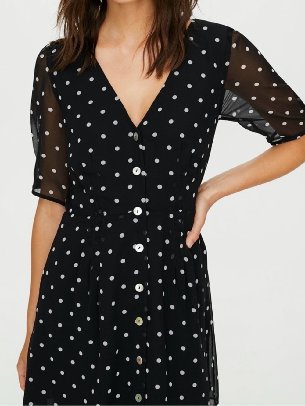 Aritzia Wilfred Button-Front Polka Dot Mini Dress Size 4
